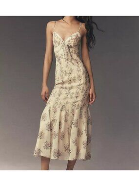 BHLDN Hazel Bow Godet Chiffon Dress Floral Garden Fairy Cottagecore Womens 6